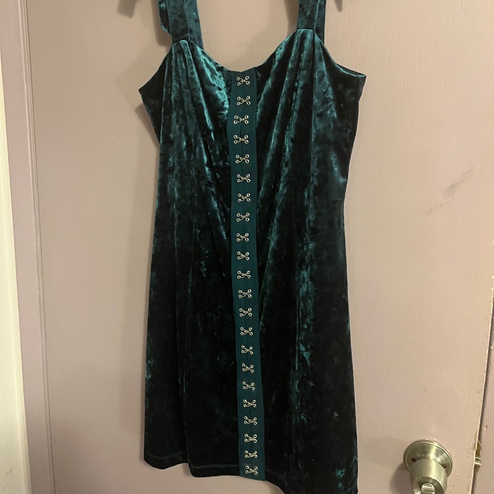 Y2K Mall Goth dress corset style front velvet teal brand new M/L Coachella
